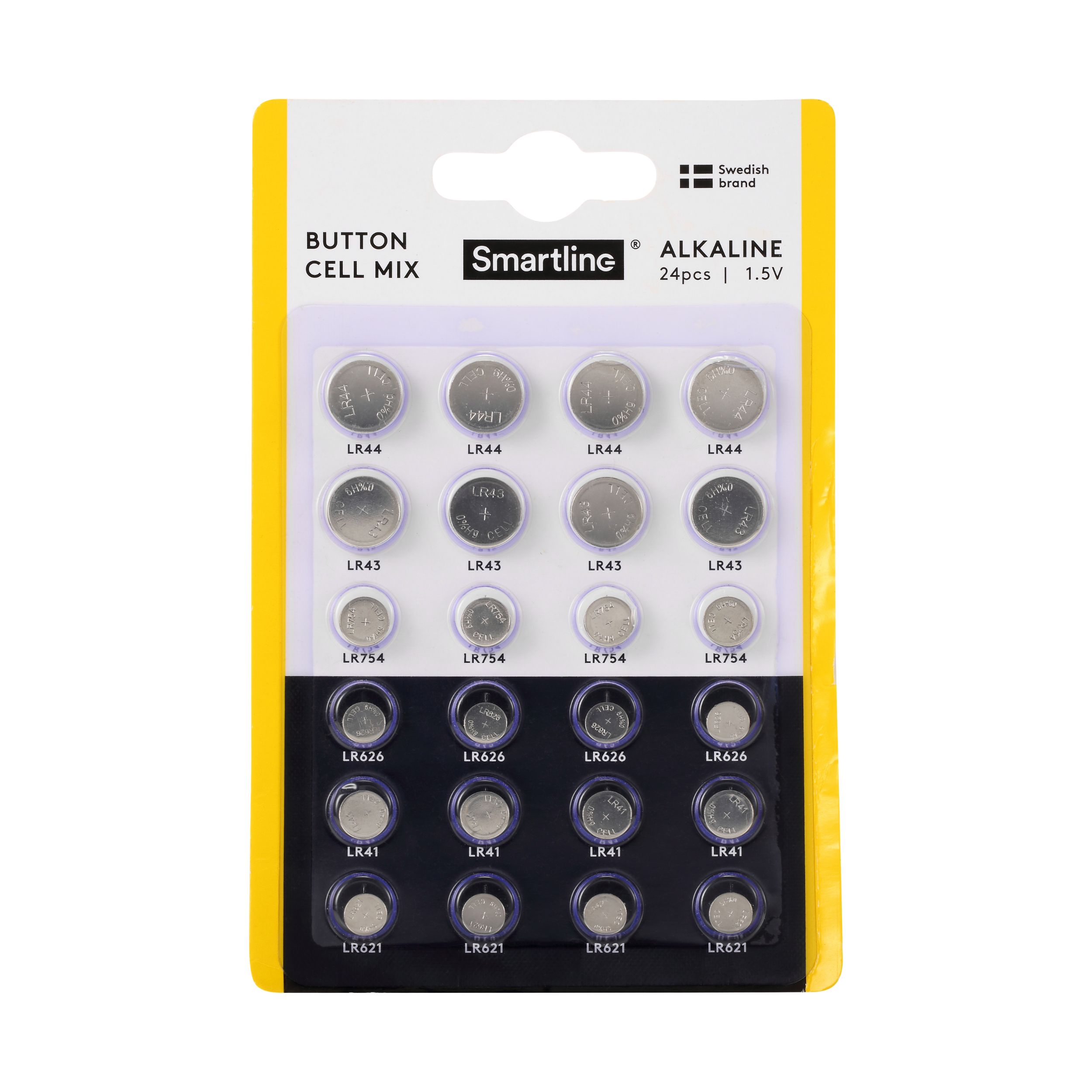 Alkaliska knappcellsbatterier Mix 24-pack