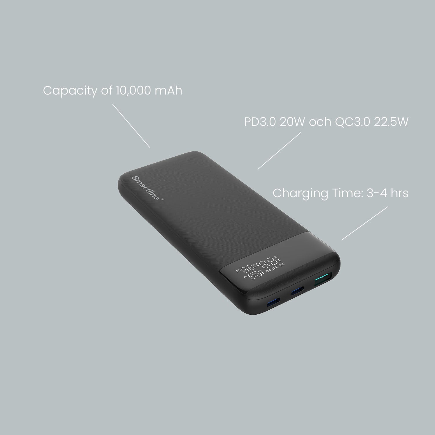Powerbank 10K Mah med display PD 20W